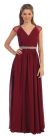 V-Neck Pleated Jewels Waist Long Formal Bridesmaid Dress in Burgundy